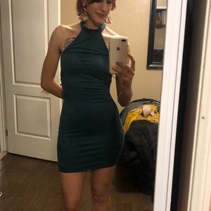 Teal Halter open back dress